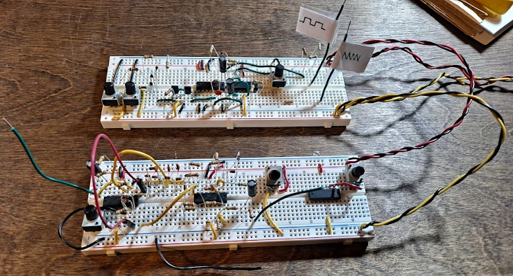 Breadboards of a single VCO with Diode ladder